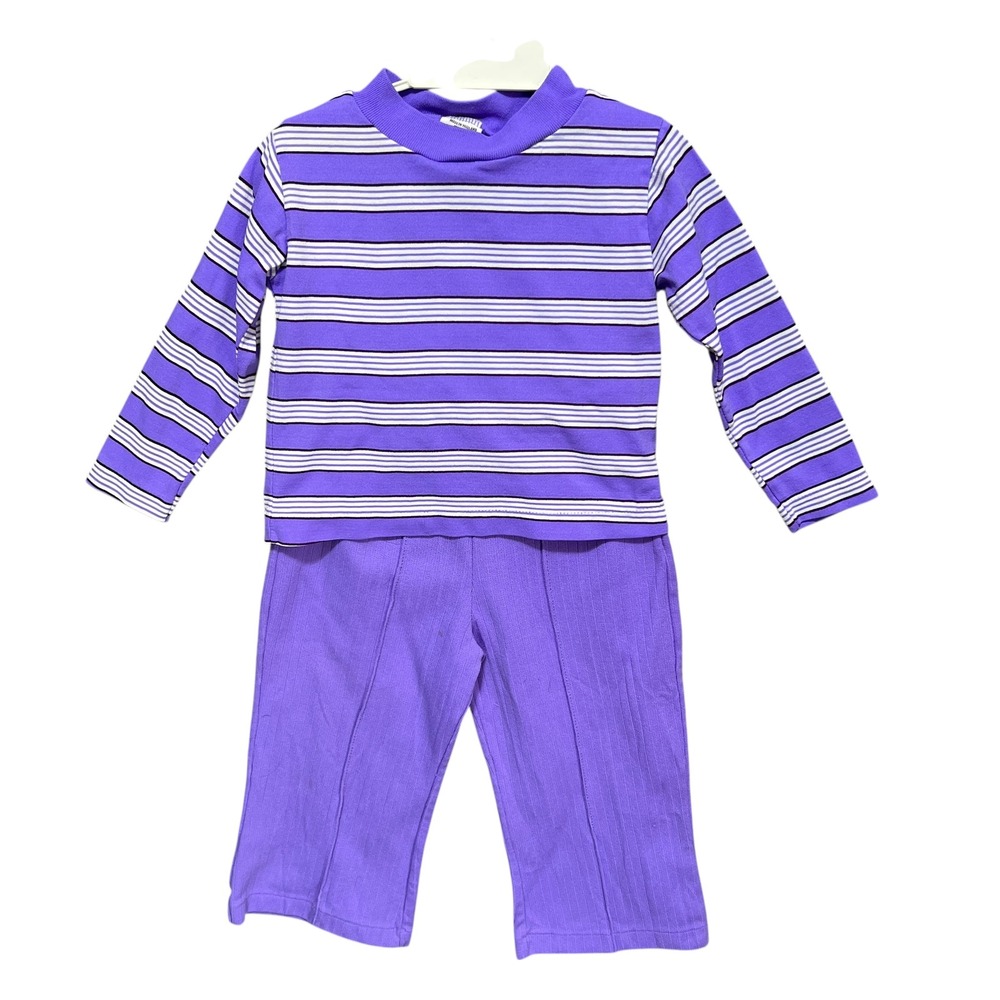 Vintage Sears Kids Purple Striped Mock Neck Top‎ Ribbed Pants Set Size L 71745